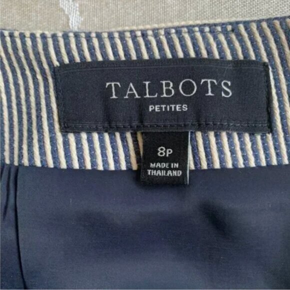Talbots Blue and Cream Pinstriped Pencil Skirt Size 8P - Picture 2 of 12